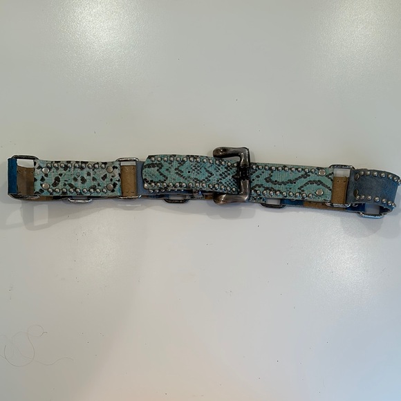 New Leatherock Suede and Leather Studded Blue Leather Belt. Size L36. main image 4